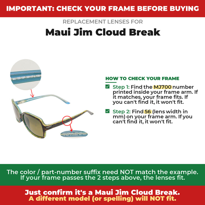 Verify your Maui Jim Cloud Break frame