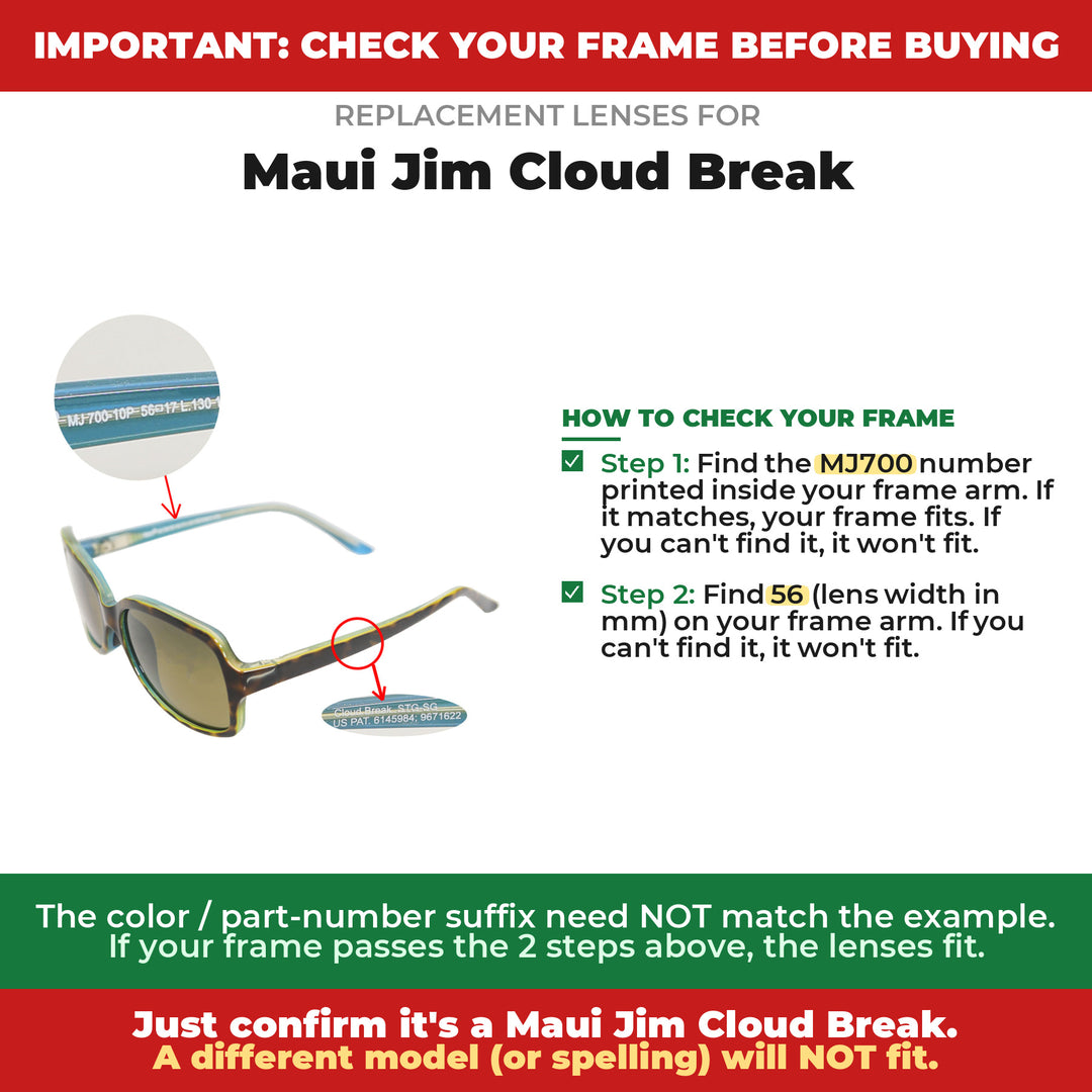 Verify your Maui Jim Cloud Break frame