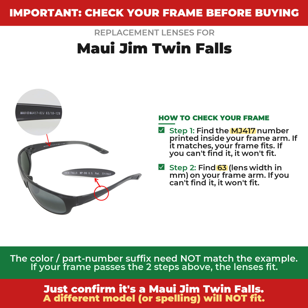 Verify your Maui Jim Twin Falls frame