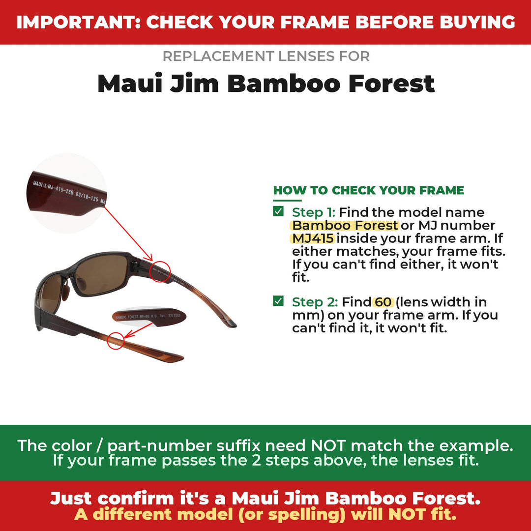 Verify your Maui Jim Bamboo Forest frame