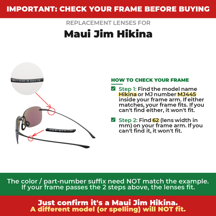 Verify your Maui Jim Hikina frame