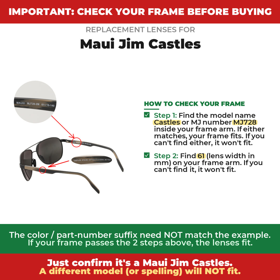 Verify your Maui Jim Castles frame