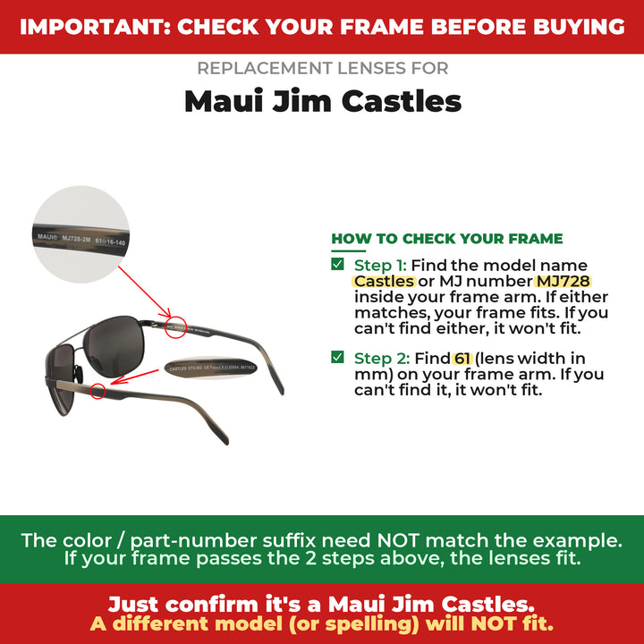 Verify your Maui Jim Castles frame