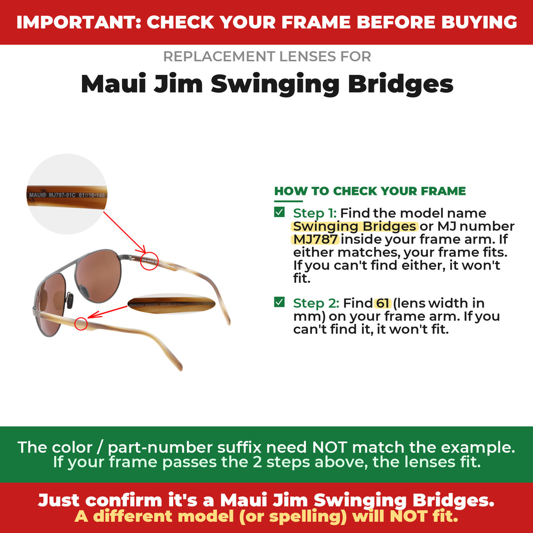 Verify your Maui Jim Swinging Bridges frame