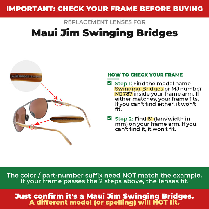 Verify your Maui Jim Swinging Bridges frame