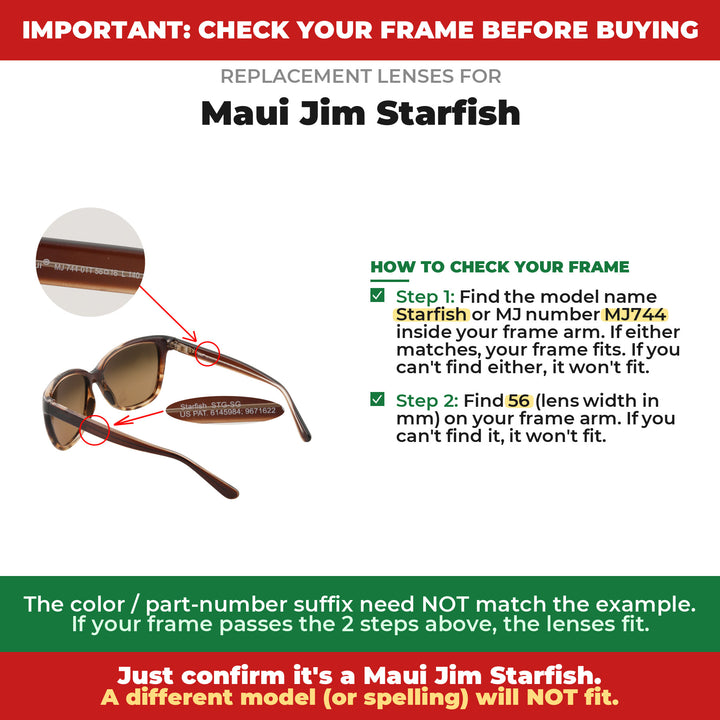 Verify your Maui Jim Starfish frame
