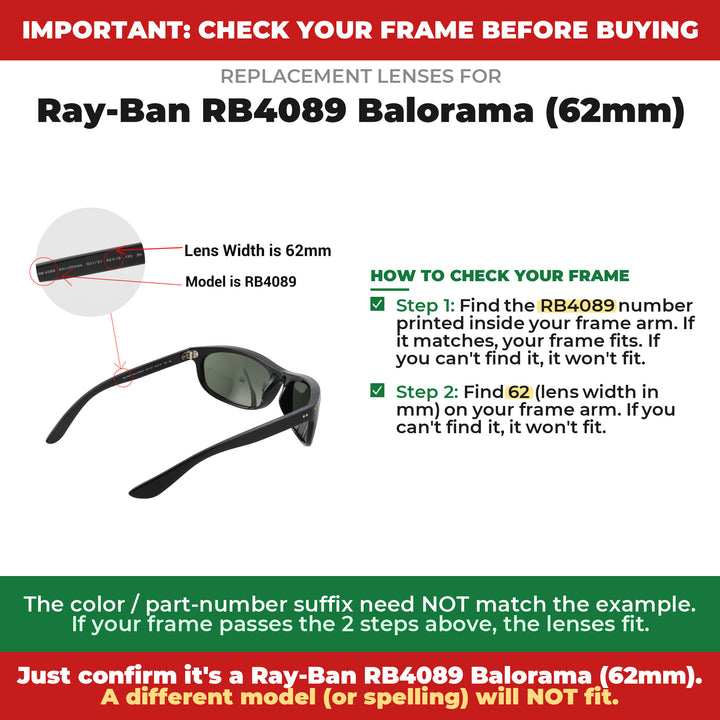Verify your Ray-Ban RB4089 Balorama (62mm) frame