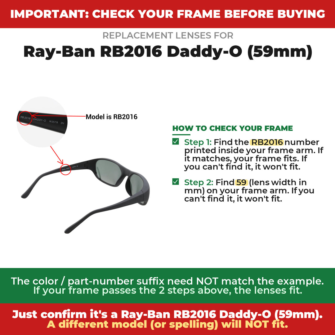 Verify your Ray-Ban RB2016 Daddy-O (59mm) frame