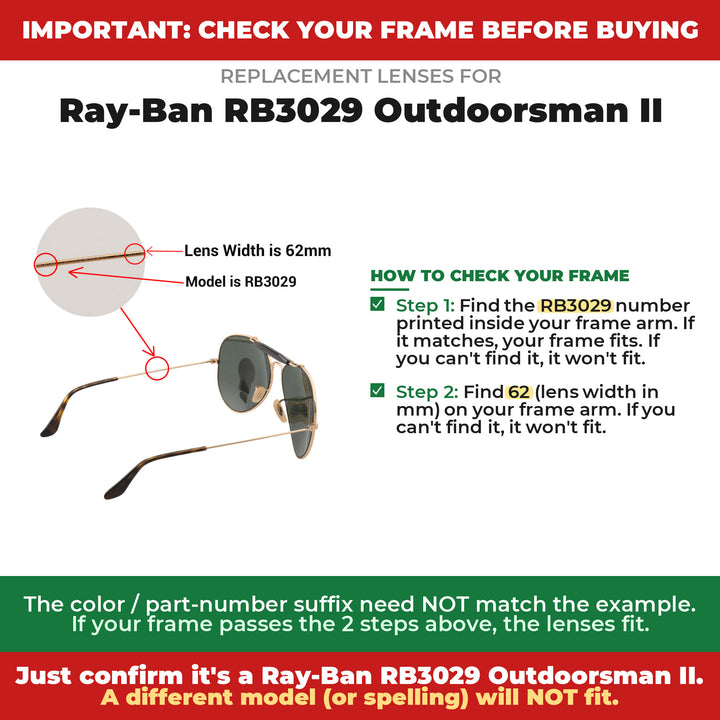 Verify your Ray-Ban RB3029 Outdoorsman II frame
