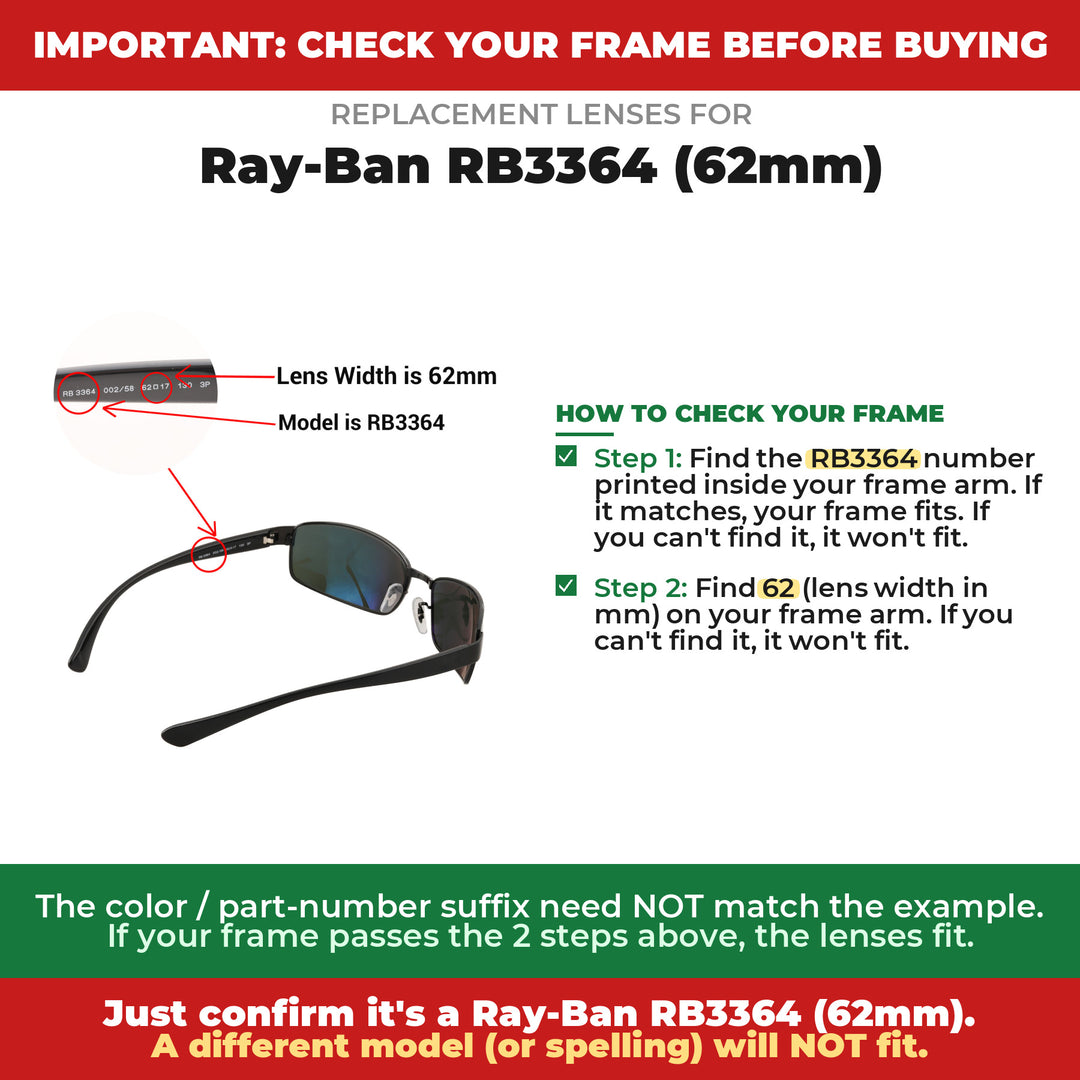 Verify your Ray-Ban RB3364 (62mm) frame