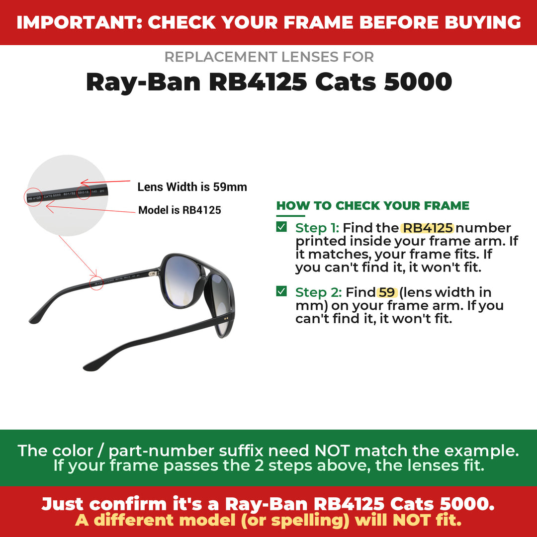 Verify your Ray-Ban RB4125 Cats 5000 frame