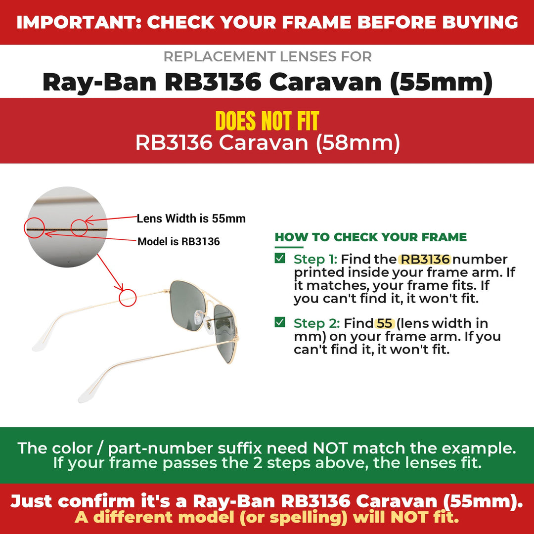 Verify your Ray-Ban RB3136 Caravan (55mm) frame