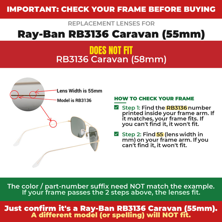 Verify your Ray-Ban RB3136 Caravan (55mm) frame