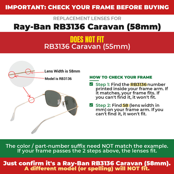 Verify your Ray-Ban RB3136 Caravan (58mm) frame