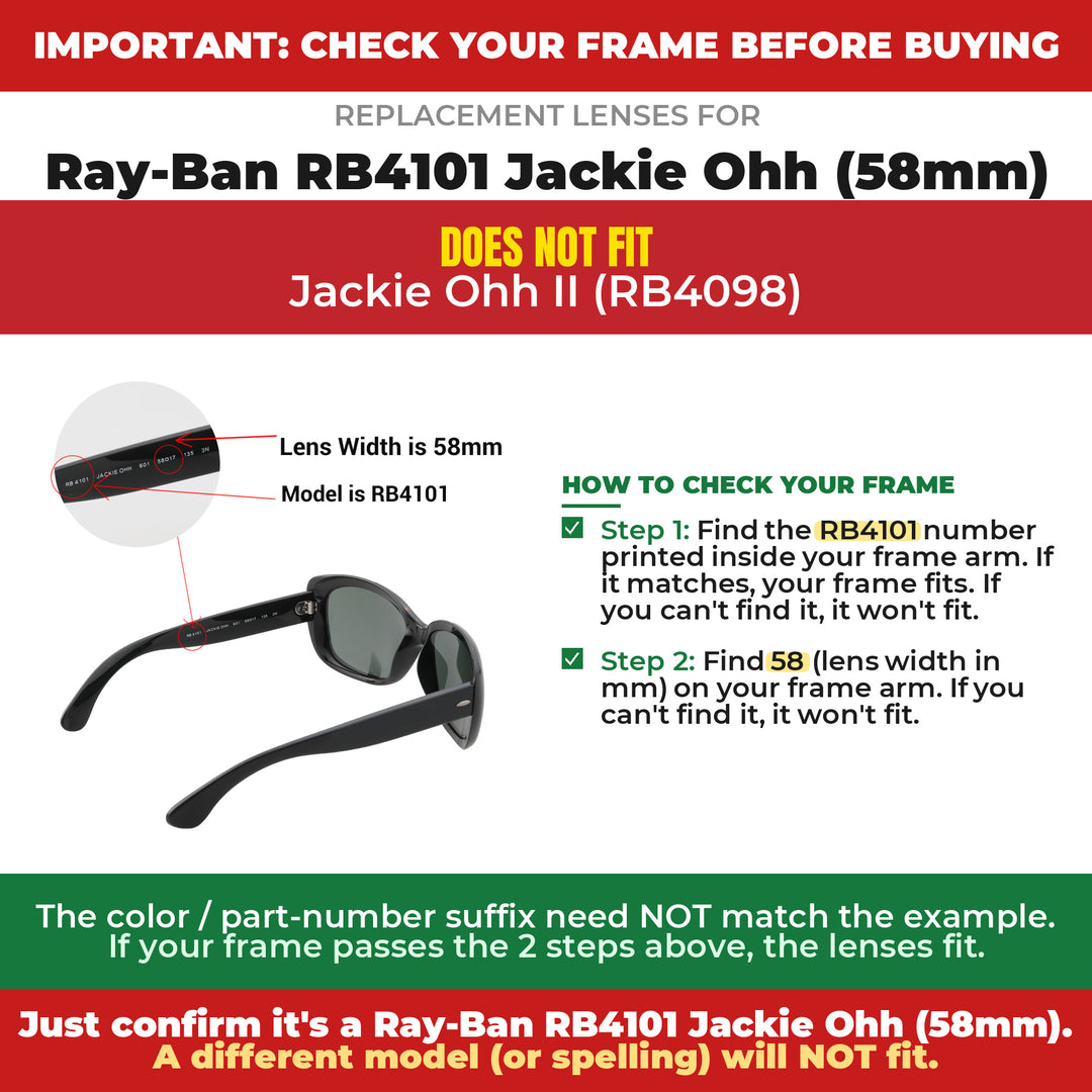 Verify your Ray-Ban RB4101 Jackie Ohh (58mm) frame