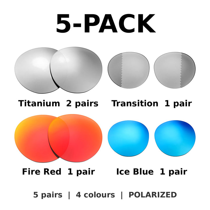 5-Pack Polarized: Titanium x2 + Transition + Fire Red + Ice Blue