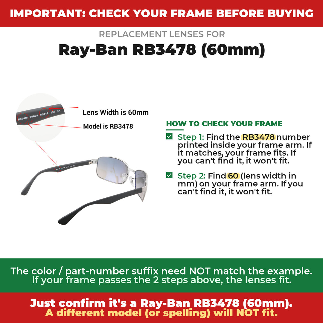 Verify your Ray-Ban RB3478 (60mm) frame