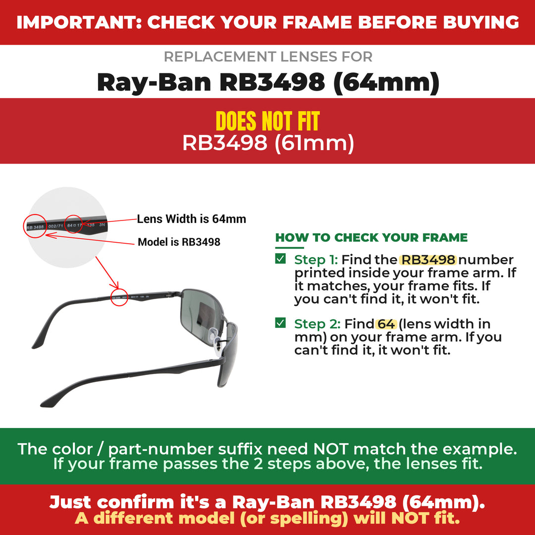 Verify your Ray-Ban RB3498 (64mm) frame