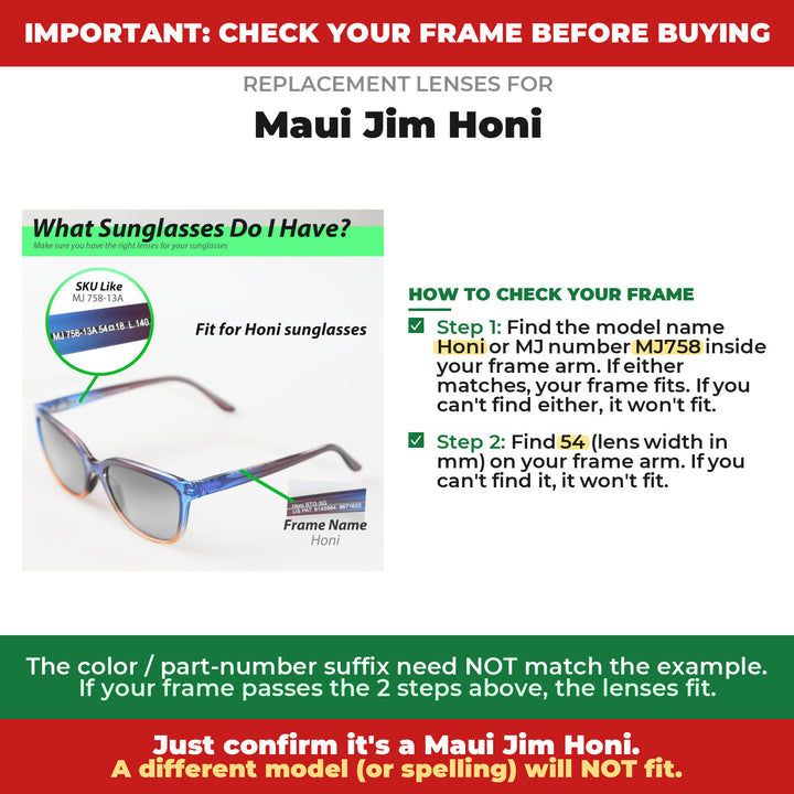 Verify your Maui Jim Honi frame
