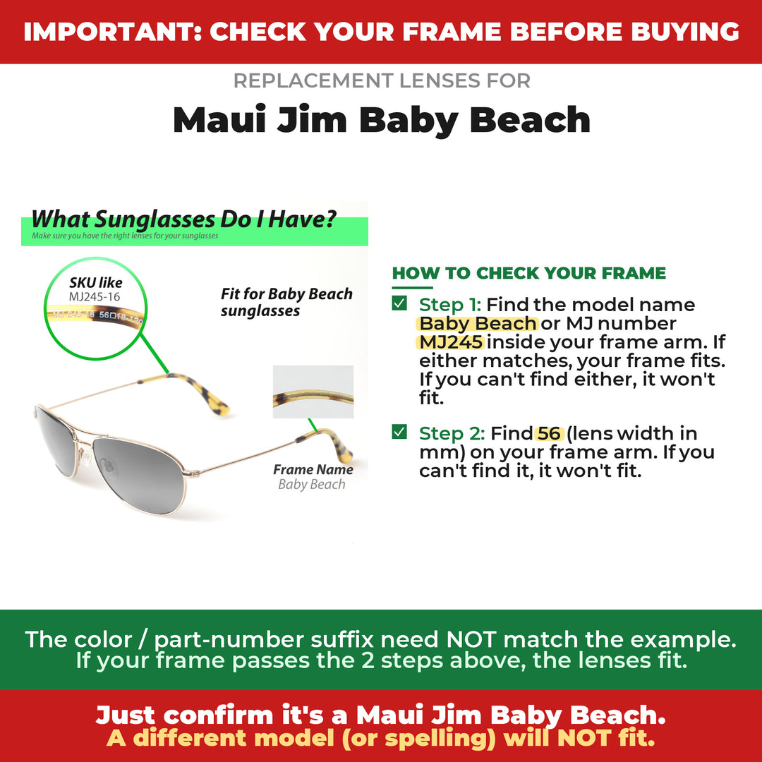 Verify your Maui Jim Baby Beach frame