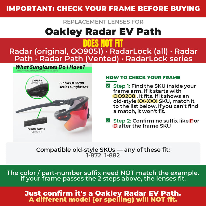 Verify your Oakley Radar EV Path frame
