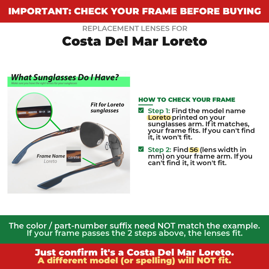 Verify your Costa Del Mar Loreto frame