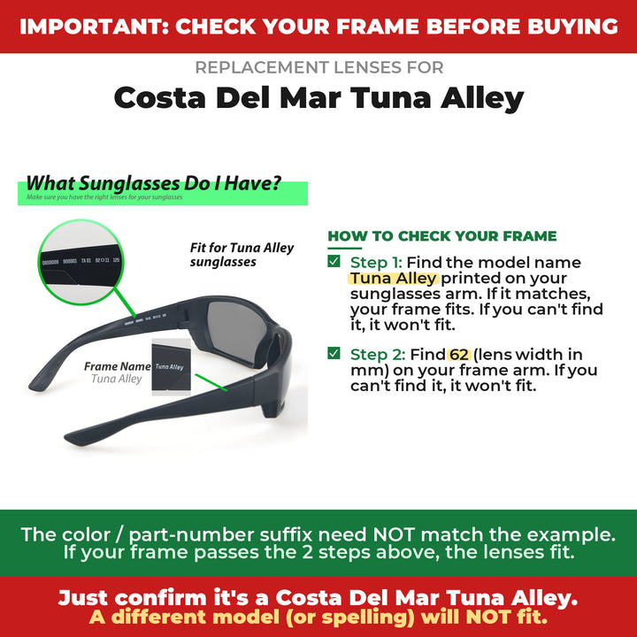 Verify your Costa Del Mar Tuna Alley frame