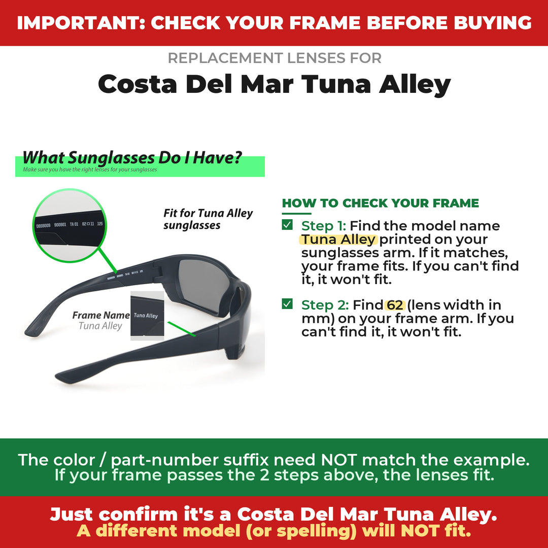 Verify your Costa Del Mar Tuna Alley frame