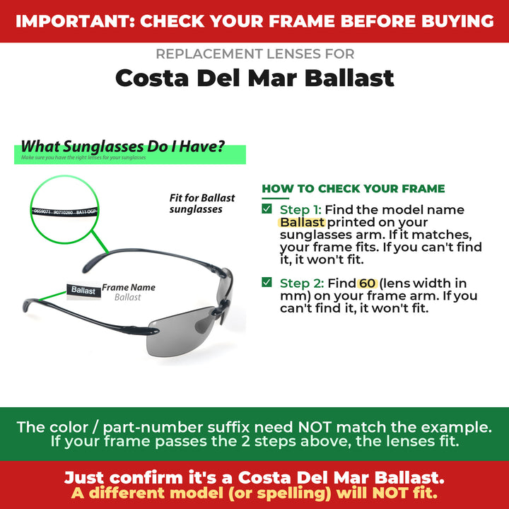 Verify your Costa Del Mar Ballast frame