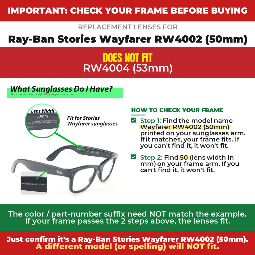 Verify your Ray-Ban Stories Wayfarer RW4002 (50mm) frame
