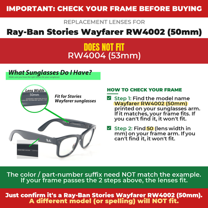 Verify your Ray-Ban Stories Wayfarer RW4002 (50mm) frame
