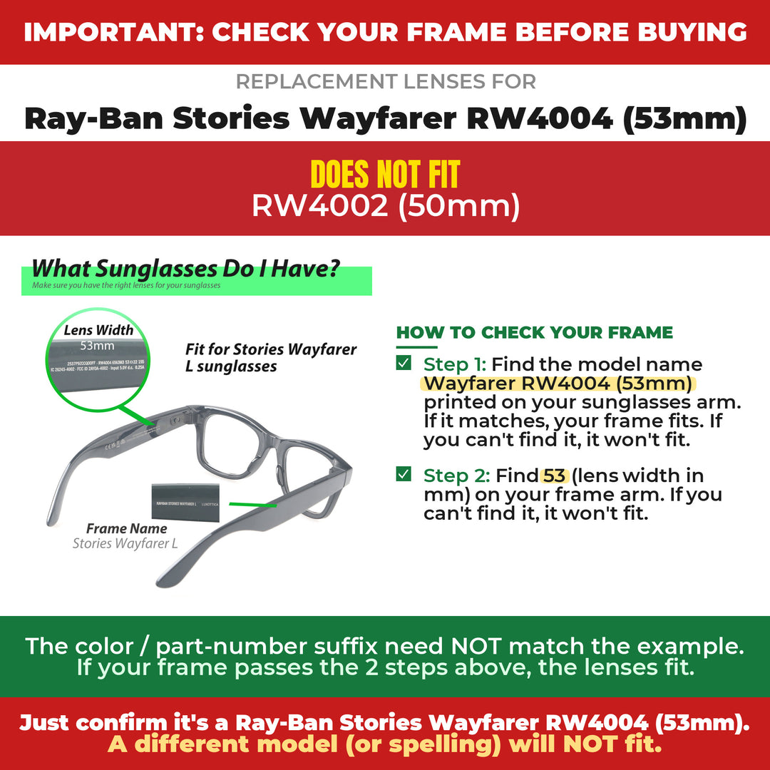 Verify your Ray-Ban Stories Wayfarer RW4004 (53mm) frame