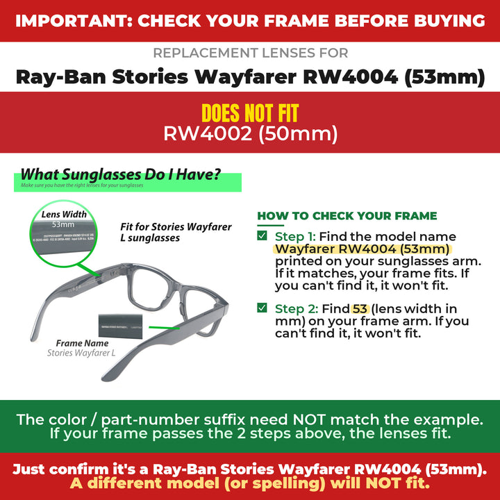 Verify your Ray-Ban Stories Wayfarer RW4004 (53mm) frame