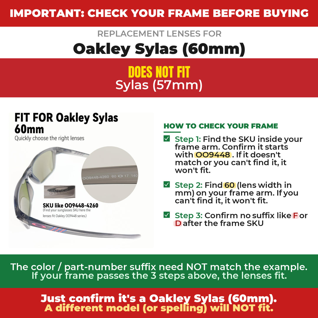 Verify your Oakley Sylas (60mm) frame