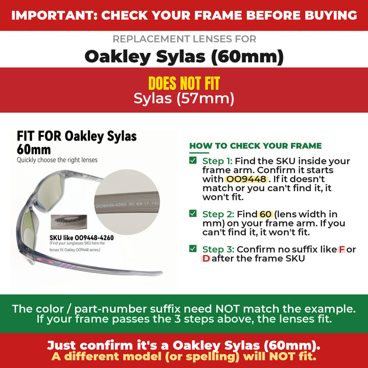 Verify your Oakley Sylas (60mm) frame