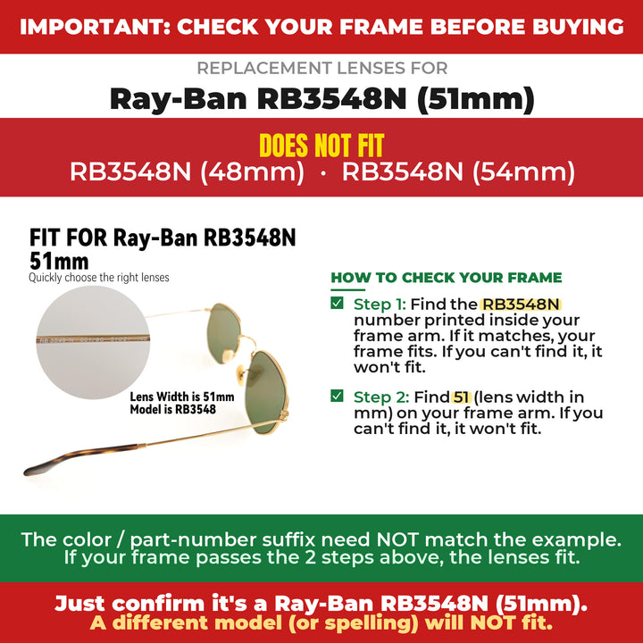 Verify your Ray-Ban RB3548N (51mm) frame