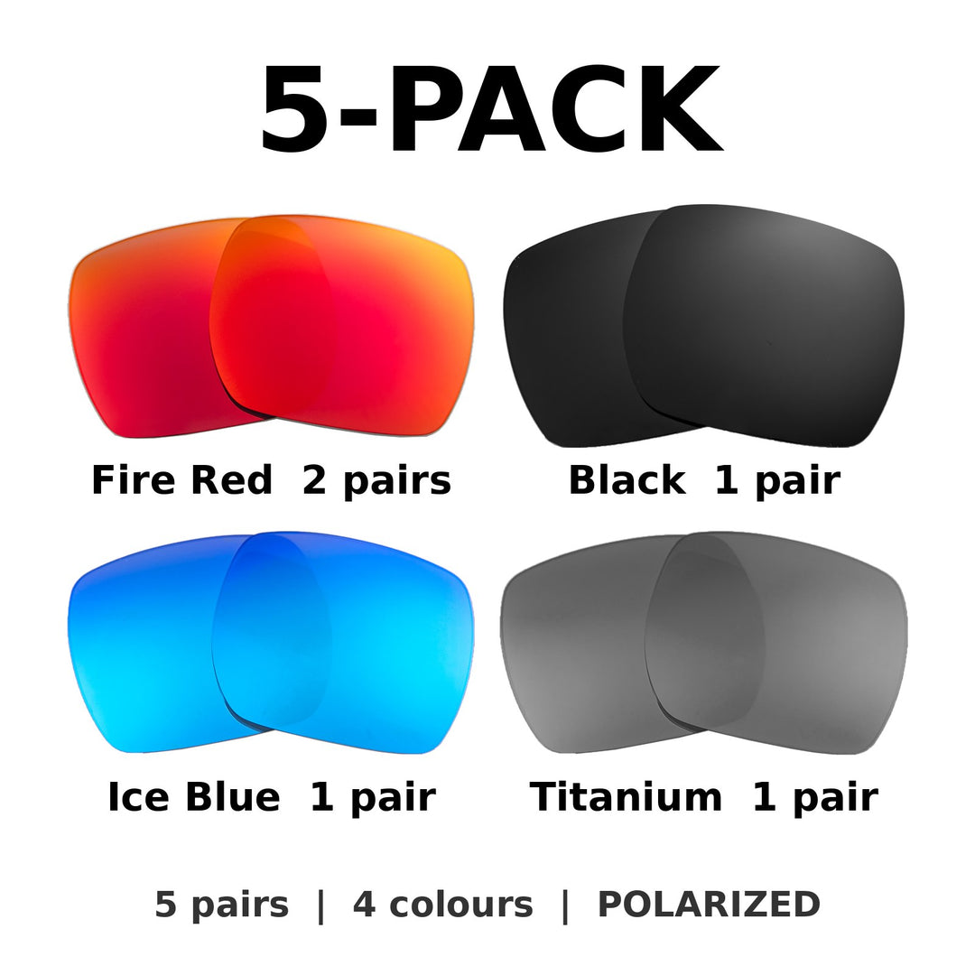 5-Pack Polarized: Fire Red x2 + Black + Ice Blue + Titanium