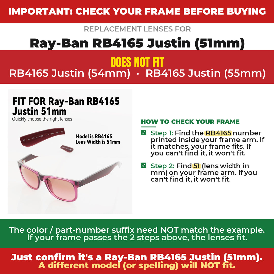 Verify your Ray-Ban RB4165 Justin (51mm) frame