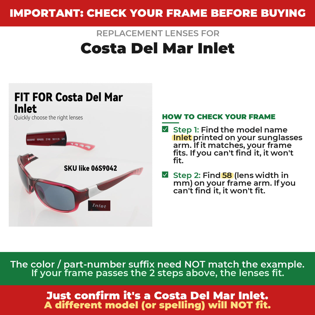 Verify your Costa Del Mar Inlet frame
