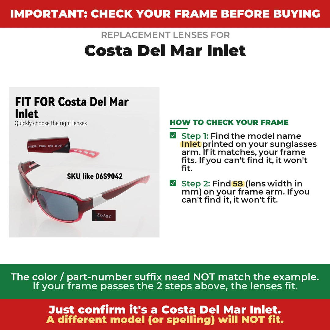 Verify your Costa Del Mar Inlet frame