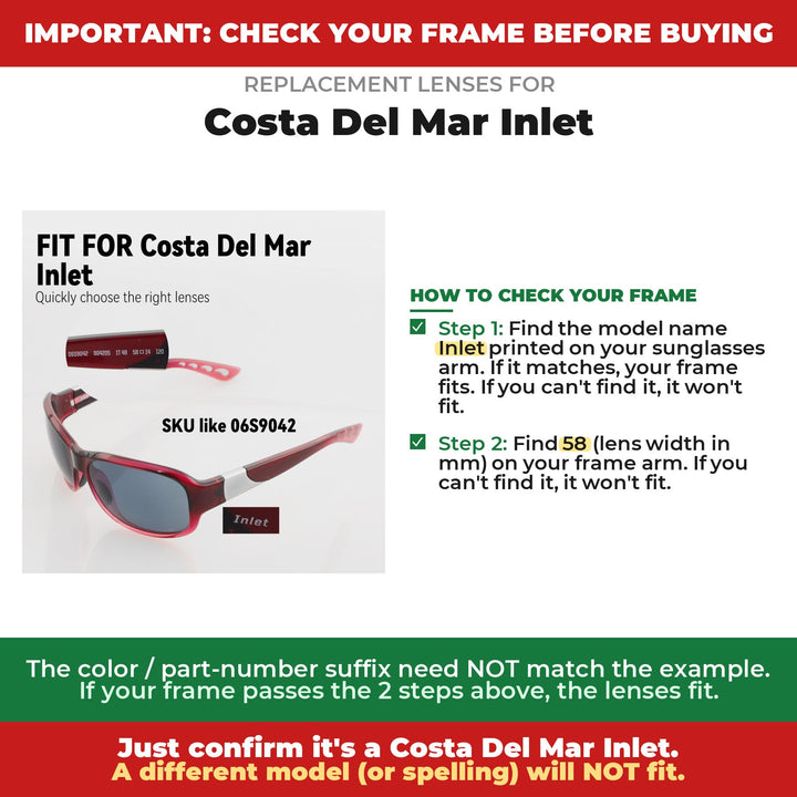 Verify your Costa Del Mar Inlet frame