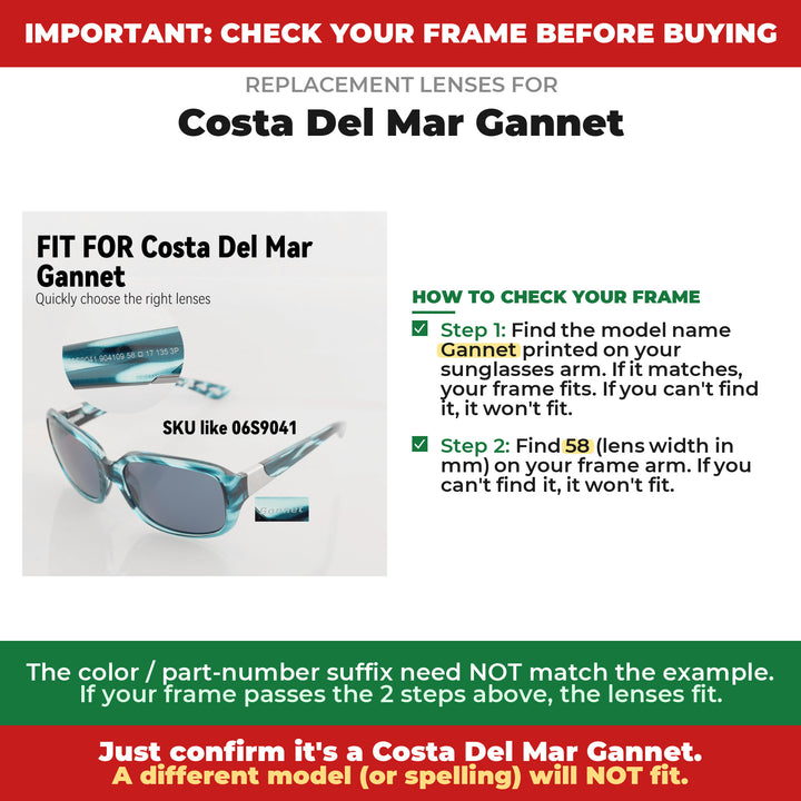 Verify your Costa Del Mar Gannet frame