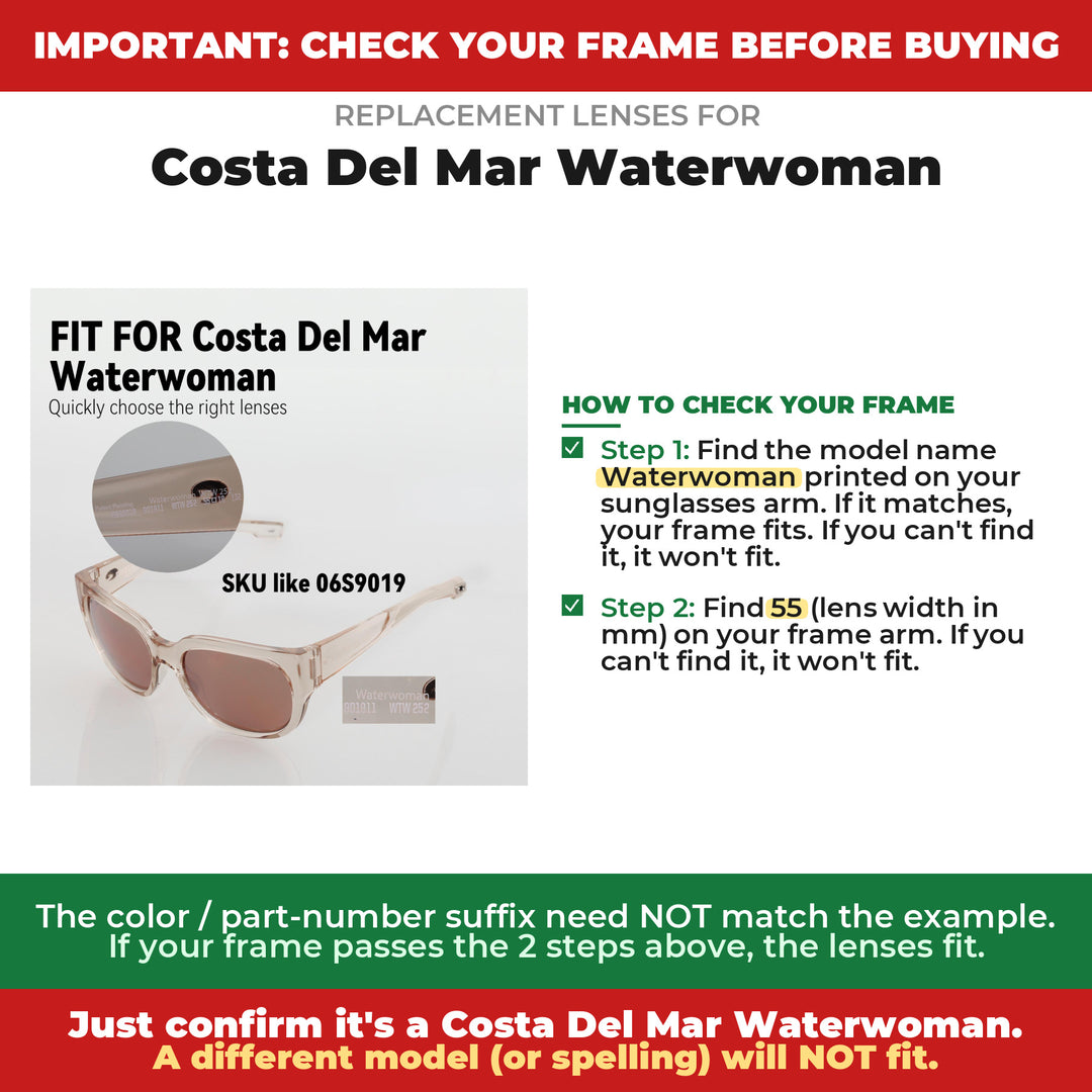 Verify your Costa Del Mar Waterwoman frame