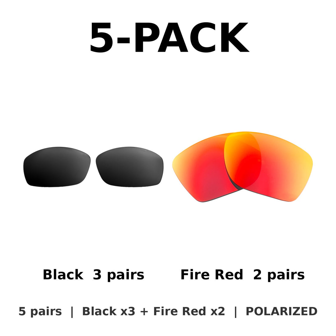 5-Pack Polarized: Black x3 + Fire Red x2