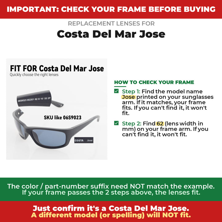 Verify your Costa Del Mar Jose frame