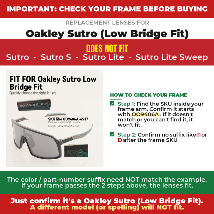 Verify your Oakley Sutro (Low Bridge Fit) frame