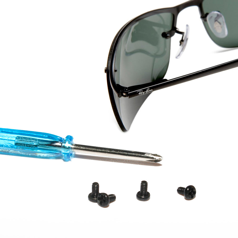 Walleva Replacement Screws and Screwdriver Kit for Ray-Ban RB3183 (63mm)