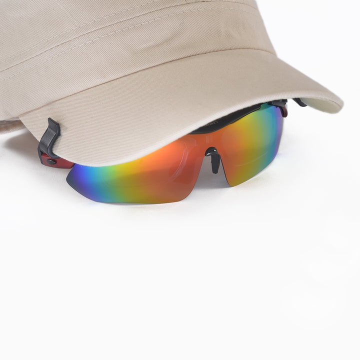 Walleva WSG001 Polarized Sunglasses — Rx-Ready with Hat Clip — Fire Red