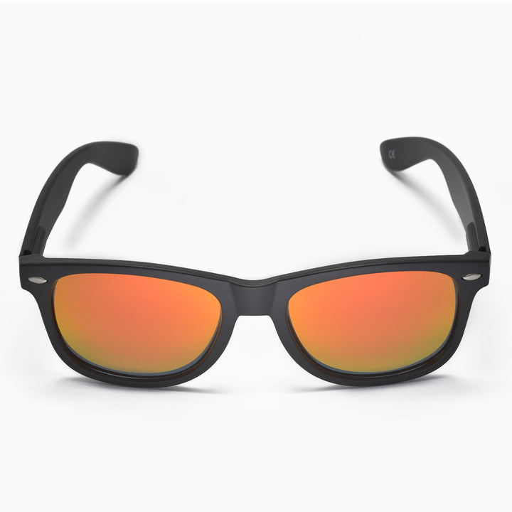 Walleva Kudo Polarized Sunglasses — Black Frame / Fire Red