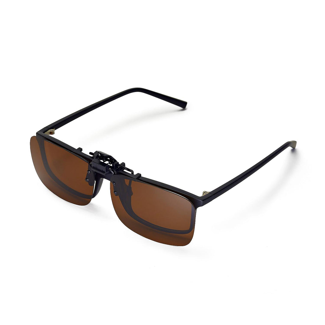Walleva Polarized Clip-On Flip-Up Sunglasses — Brown